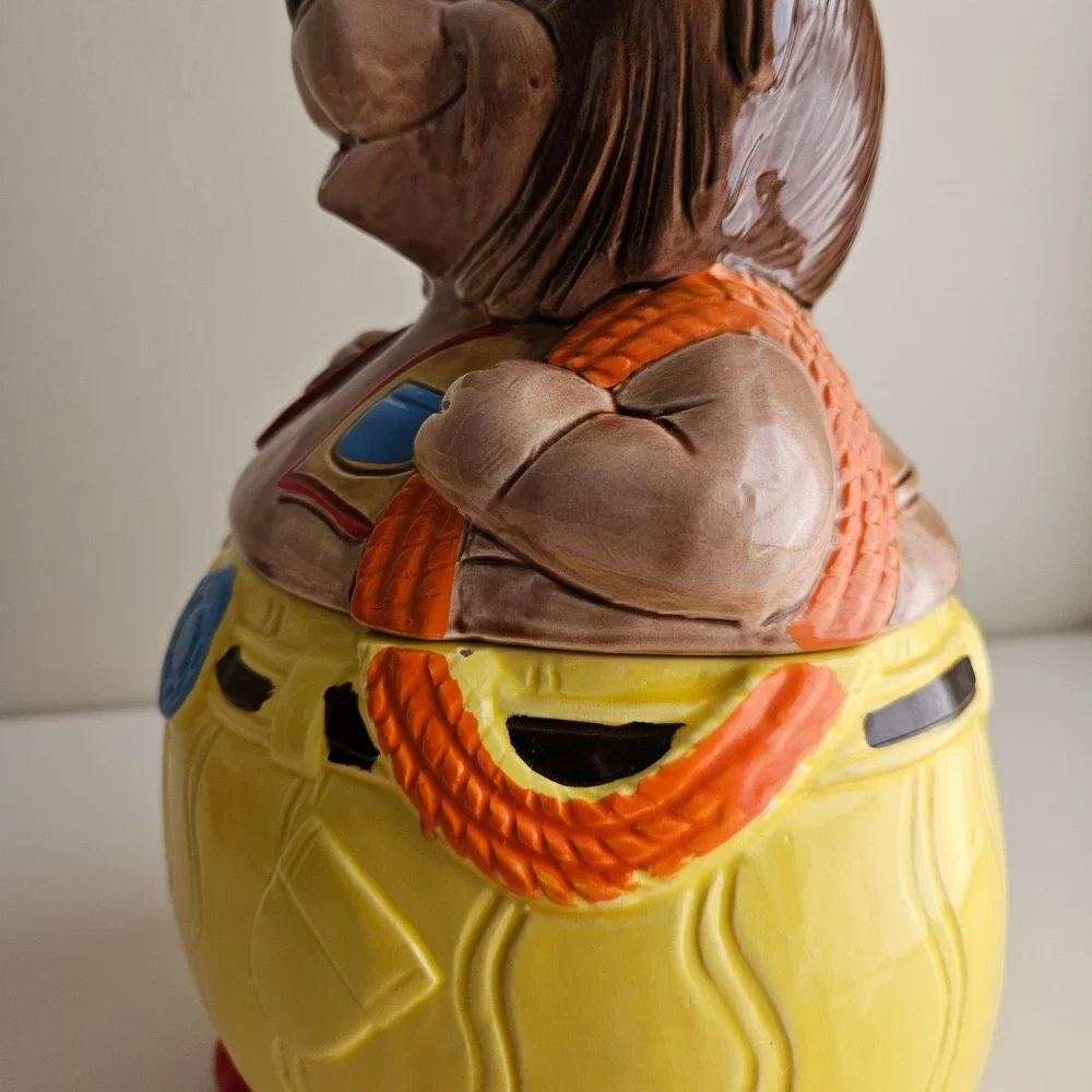 Vintage 1960s Ceramic Bear Miner Hiker 2 Piece Cookie Jar Made in Japan NEW